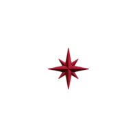 Red eight pointed star with 3D effect is centered transparency background, creating striking and bold visual. star sharp edges and vibrant color contrast with dark backdrop, enhancing its png