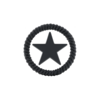 Black star is encircled by textured rope, creating bold and striking emblem. design is simple yet impactful, with monochrome color scheme that emphasizes its strong, symbolic nature png
