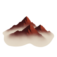 Serene illustration of red mountains enveloped in mist, creating tranquil and mystical atmosphere. soft gradient and minimalist style enhance peacefulness of scene png