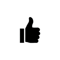 Black silhouette of thumbs up hand gesture symbolizes approval or agreement. simple design is set against transparent background, making it versatile for various uses png