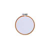 Wooden embroidery hoop with white fabric is centered against transparency background, highlighting its simplicity and potential for creative needlework projects png