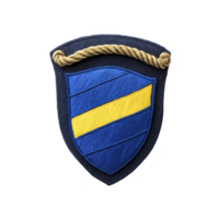 Blue and yellow embroidered shield patch with rope detail on top, symbolizing strength and unity. design is simple yet striking, suitable for uniforms or collectibles png