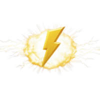 Vibrant yellow lightning bolt is depicted center of dynamic explosion of energy, symbolizing power and speed. background is burst of light and electricity, creating sense of motion and intensity png