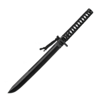 Sleek black katana with detailed handle and sharp blade, showcasing traditional Japanese craftsmanship. sword elegant design and intricate patterns make it striking piece png
