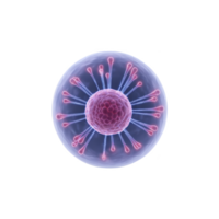 3D illustration of virus particle with spherical shape and spike like protrusions, showcasing detailed and colorful representation of its structure png