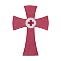 Red cross shaped patch with white circle and smaller red cross in center, symbolizing medical aid or emergency services. design is simple and bold, often associated with healthcare or first aid png