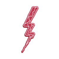 Vibrant red lightning bolt with glowing effect stands out against transparency background, symbolizing energy and power. jagged shape and bright color create dynamic and striking visual png
