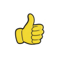 Yellow thumbs up emoji with black outline symbolizes approval or agreement. bright color and simple design make it easily recognizable and expressive png