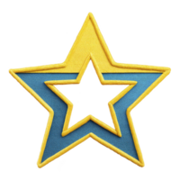 Blue and yellow star shaped patch with hollow center, featuring layered design. vibrant colors and unique cutout create striking visual effect png