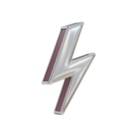 Metallic lightning bolt symbol with sleek, modern design and reflective surface, set against transparent background. symbol conveys energy and power png
