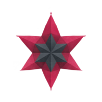 Geometric star design with bold red and black color scheme, featuring sharp, symmetrical points and three dimensional appearance. star intricate pattern creates striking visual effect png
