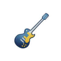 Blue and yellow electric guitar patch with detailed design, featuring six strings and classic body shape. patch is embroidered, showcasing vibrant and stylish look png