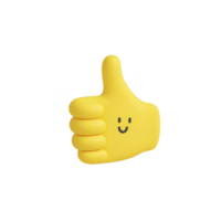 Yellow 3D thumbs up emoji with smiling face conveys positivity and approval. playful design adds cheerful touch, making it ideal for expressing agreement or satisfaction png