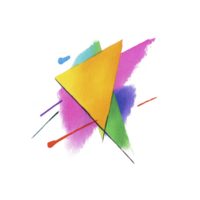 Vibrant abstract design featuring yellow triangle with colorful brushstrokes in pink, blue, and green, creating dynamic and artistic composition png