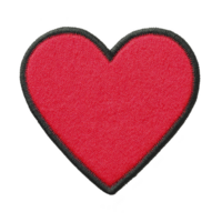 Red heart shaped fabric patch with black border, perfect for adding touch of love to clothing or accessories. vibrant color and simple design make it versatile and charming png