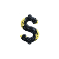 Textured dollar sign symbol made of black and yellow fluffy material, isolated on transparency background, creating playful and creative design element png