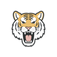 Fierce tiger head illustration with bold lines and vibrant colors, showcasing expressive and powerful design. tiger open mouth and sharp teeth add intensity to image png