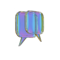 A 3d illustration of two overlapping, transparent speech bubbles with holographic effect, showcasing blend of blue, purple, and pink hues. design is modern and abstract, conveying communication png