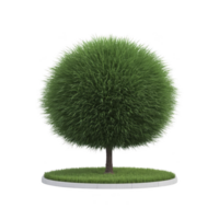 Perfectly round, lush green tree with spherical canopy stands on small circular patch of grass, creating whimsical and serene scene png