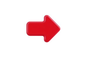 A shiny red arrow pointing to right on transparent background, symbolizing direction or movement. arrow is bold and glossy, making it stand out for emphasis in design projects png