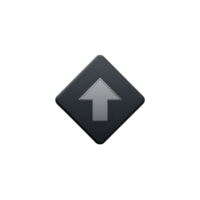 A sleek, modern black button with silver upward arrow symbol, representing upload or increase, isolated on transparency background. design is minimalistic and futuristic png