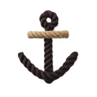 Nautical anchor made of dark brown rope with lighter rope wrapped around top, symbolizing maritime themes and adventure. texture and design evoke rustic, vintage feel png