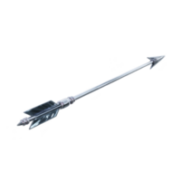 A sleek, metallic arrow with sharp pointed tip and detailed fletching, designed for precision and speed in archery or hunting. arrow reflective surface adds modern touch png