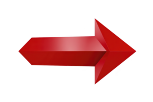A bold red 3d arrow pointing to right, symbolizing direction and movement. arrow vibrant color and sleek design make it ideal for use in presentations or graphic design projects png