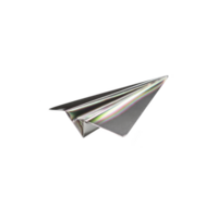 A shiny, metallic paper airplane with reflective surface and iridescent colors is depicted against plain background. sleek design and smooth finish give it futuristic appearance png