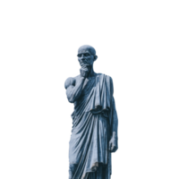 A contemplative statue of ancient philosopher stands in deep thought, draped in traditional attire, evoking sense of wisdom and reflection png