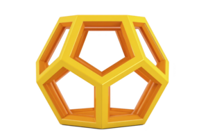 A geometric dodecahedron with vibrant yellow and orange color scheme, showcasing modern and abstract design. structure open framework highlights its symmetrical and mathematical beauty png