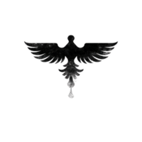 Black silhouette of stylized phoenix with outstretched wings and flowing tail, symbolizing rebirth and transformation. design is simple yet elegant, evoking sense of mystery png