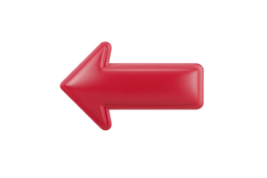 A shiny red arrow pointing left, with glossy finish and 3d appearance, stands out against plain background, symbolizing direction or navigation png