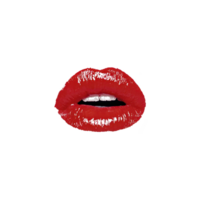 Red lips with glossy finish are shown against transparency background, highlighting their vibrant color and texture. image captures allure and boldness of lips, emphasizing beauty and style png