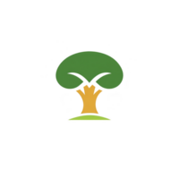 Stylized tree logo with green canopy and brown trunk, symbolizing nature and growth. simple design conveys eco friendly and organic theme, ideal for environmental branding png