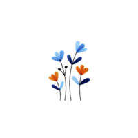Colorful abstract flowers with blue and orange petals on transparency background, creating vibrant and artistic design. petals are heart shaped, adding whimsical touch to composition png