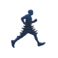 Silhouette of person running, depicted in textured, blue design, conveys sense of motion and athleticism. image is simple yet dynamic, capturing essence of movement png