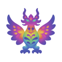 Vibrant, colorful abstract bird illustration with intricate patterns and gradient hues, evoking sense of creativity and imagination png