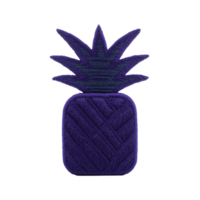 Vibrant purple embroidered pineapple design with textured surface, showcasing intricate stitching and modern aesthetic. bold color and unique pattern create striking visual png