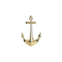 Shiny gold anchor with classic design, symbolizing stability and strength, isolated on transparency background. anchor polished surface reflects light, adding elegance png