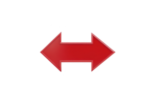 A red double headed arrow pointing left and right symbolizes direction and choice. bold color and simple design make it ideal for navigation or decision making concepts png