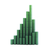 A 3d bar graph with green bars of varying heights represents data visualization, showing upward trend. bars are arranged in ascending order, creating dynamic and modern look png