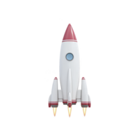 A cartoon rocket ship with red accents and three engines is depicted, showcasing playful and imaginative design. rocket is set against plain background, emphasizing its whimsical style png