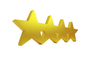 A four shiny golden stars are aligned diagonally, symbolizing excellence and high quality. stars are three dimensional, casting subtle shadows, and are set against plain background, emphasizing png