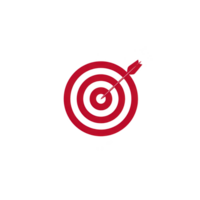 A red target with arrow hitting bullseye symbolizes precision and success. image conveys sense of achievement and focus png