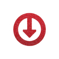A red glittery downward arrow is enclosed in circle against transparency background, creating striking and bold visual effect png