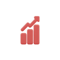 A red 3d bar chart icon with upward arrow symbolizes growth and success, often used in business and finance contexts to represent positive trends and progress png