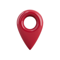 A glossy red 3d map pin icon with circular hole in center, symbolizing location or navigation. shiny surface and vibrant color make it visually striking png