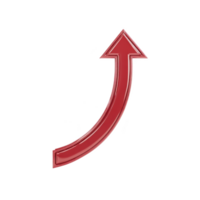 A shiny red upward arrow with curved design, symbolizing growth and progress, isolated on transparency background png