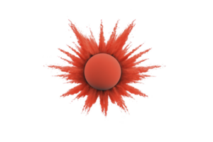 A vibrant red powder explosion forms dynamic starburst pattern around central sphere, creating striking visual effect. image captures energy and motion of burst png